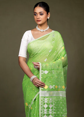 Green Tant Jamdani Saree Without Blouse Piece