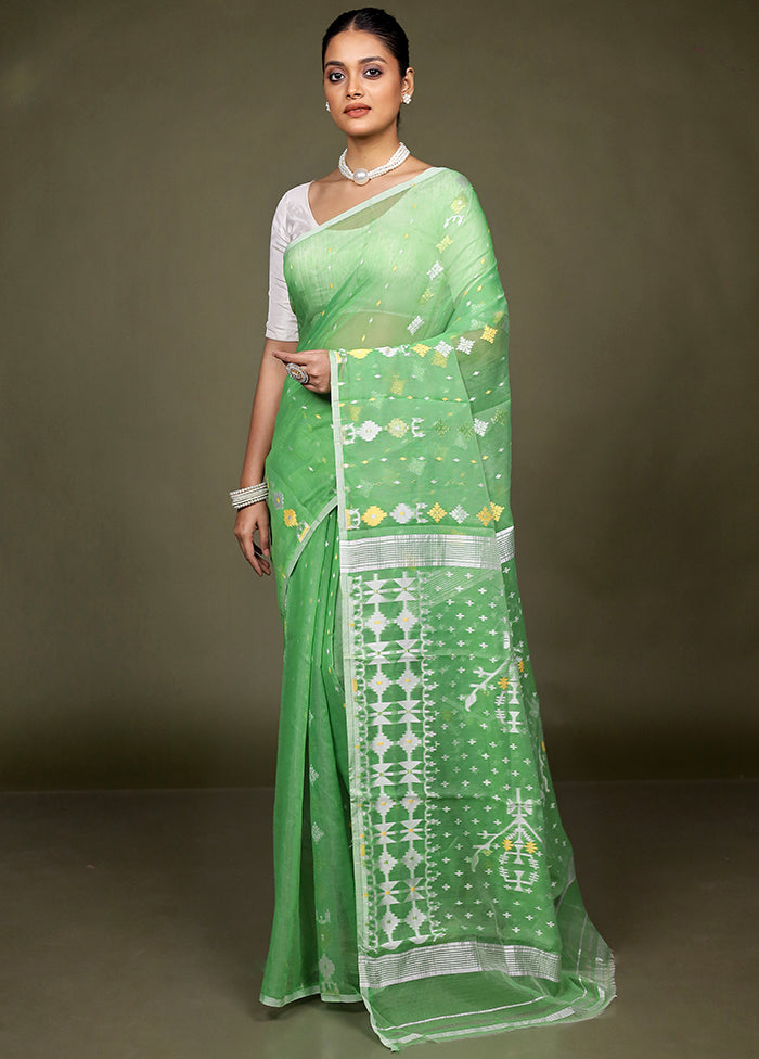 Green Tant Jamdani Saree Without Blouse Piece