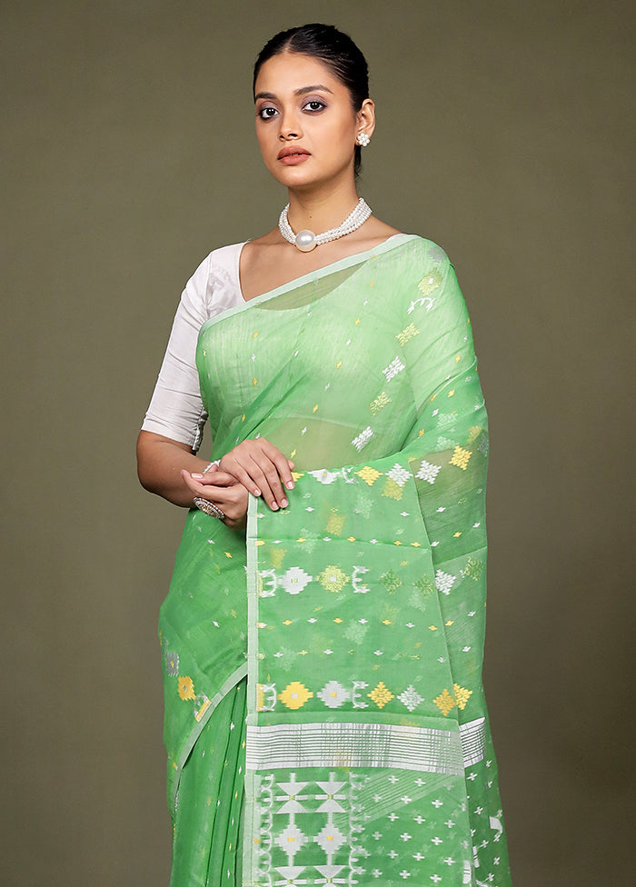 Green Tant Jamdani Saree Without Blouse Piece