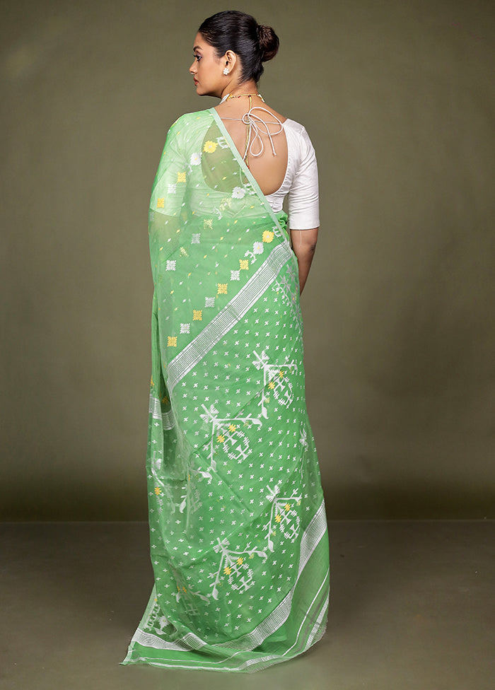 Green Tant Jamdani Saree Without Blouse Piece