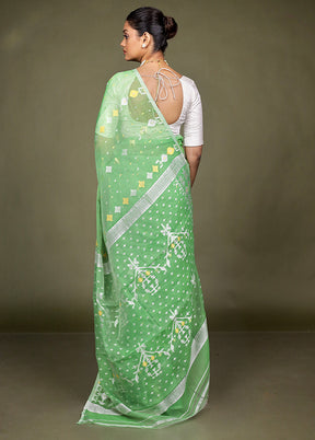 Green Tant Jamdani Saree Without Blouse Piece