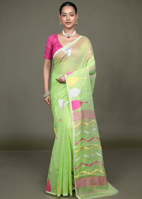 Green Tant Jamdani Saree Without Blouse Piece