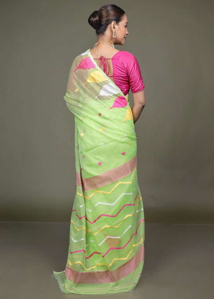 Green Tant Jamdani Saree Without Blouse Piece