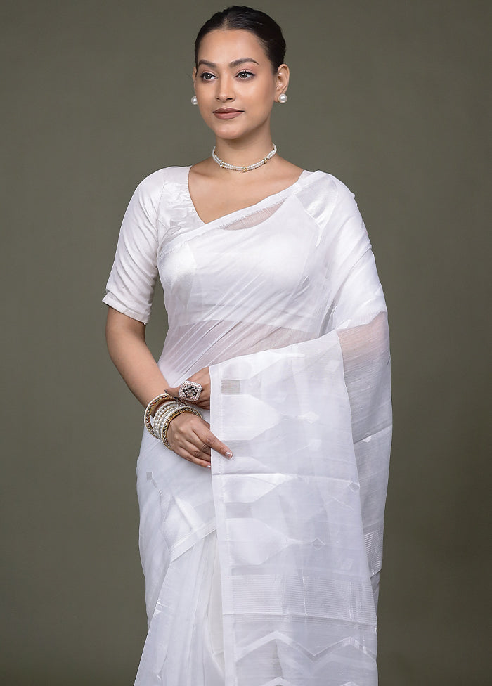 White Jamdani Cotton Saree Without Blouse Piece