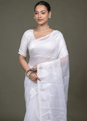 White Jamdani Cotton Saree Without Blouse Piece