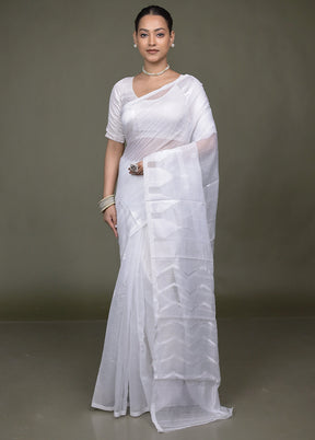 White Jamdani Cotton Saree Without Blouse Piece