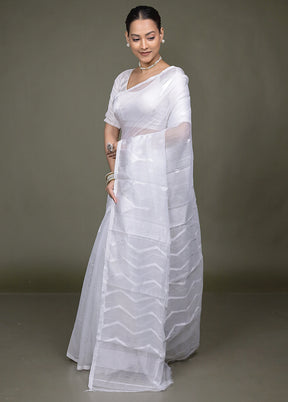 White Jamdani Cotton Saree Without Blouse Piece
