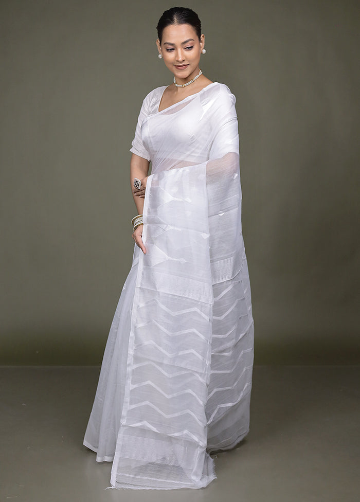 White Jamdani Cotton Saree Without Blouse Piece