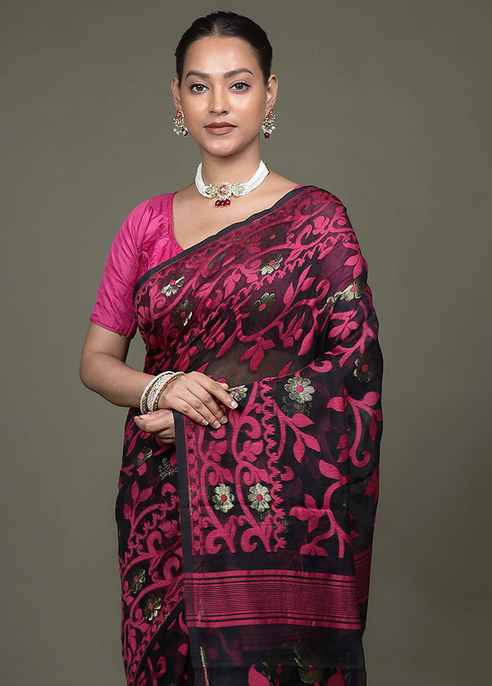 Black Jamdani Cotton Saree Without Blouse Piece