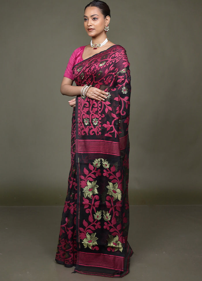Black Jamdani Cotton Saree Without Blouse Piece