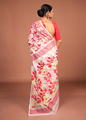 White Jamdani Cotton Saree Without Blouse Piece