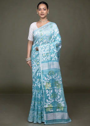 Green Tant Jamdani Saree Without Blouse Piece