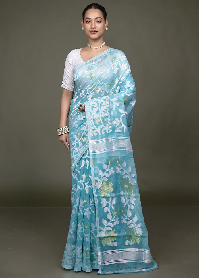 Green Tant Jamdani Saree Without Blouse Piece