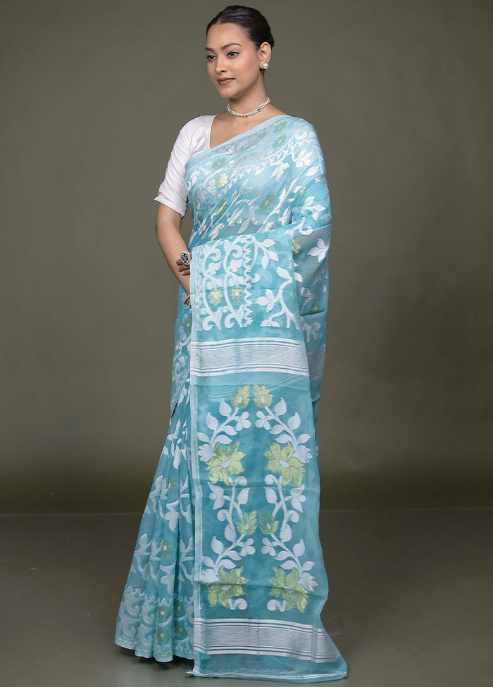 Green Tant Jamdani Saree Without Blouse Piece