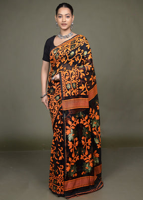 Black Jamdani Cotton Saree Without Blouse Piece
