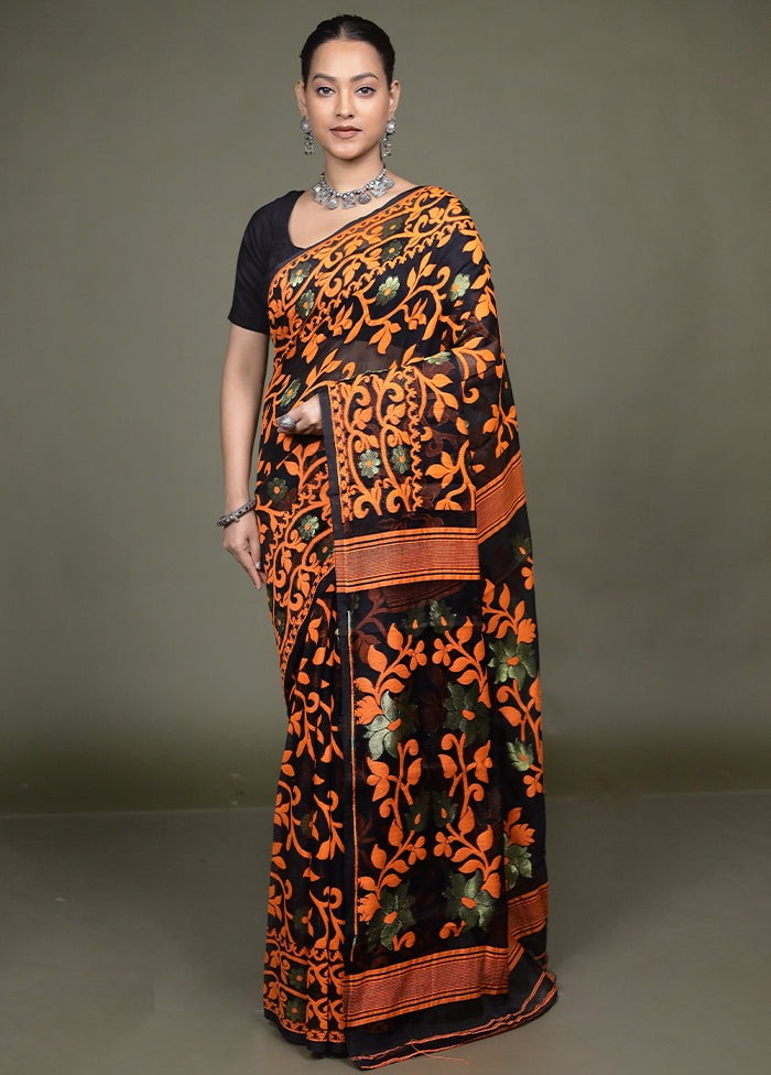 Black Jamdani Cotton Saree Without Blouse Piece
