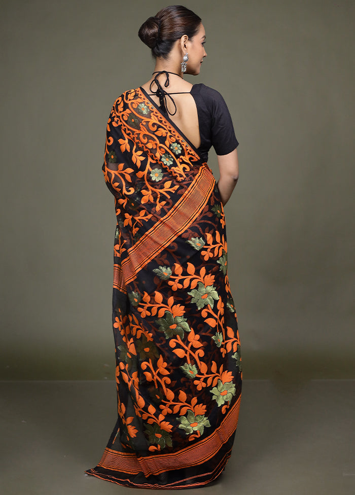 Black Jamdani Cotton Saree Without Blouse Piece