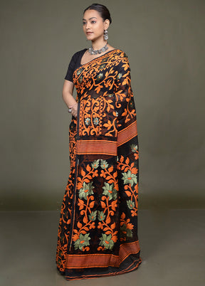 Black Jamdani Cotton Saree Without Blouse Piece