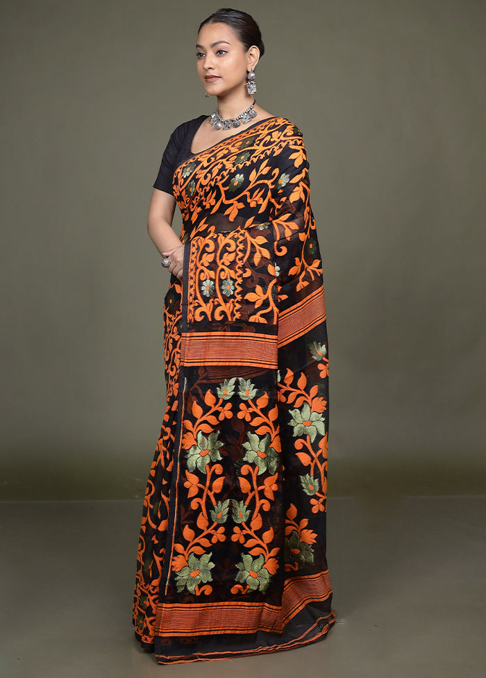 Black Jamdani Cotton Saree Without Blouse Piece