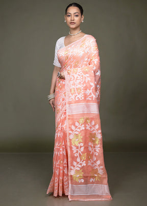Pink Jamdani Cotton Saree Without Blouse Piece