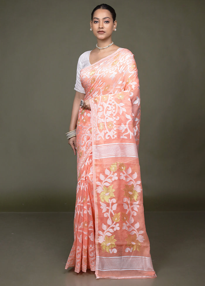 Pink Jamdani Cotton Saree Without Blouse Piece