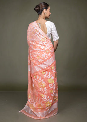 Pink Jamdani Cotton Saree Without Blouse Piece