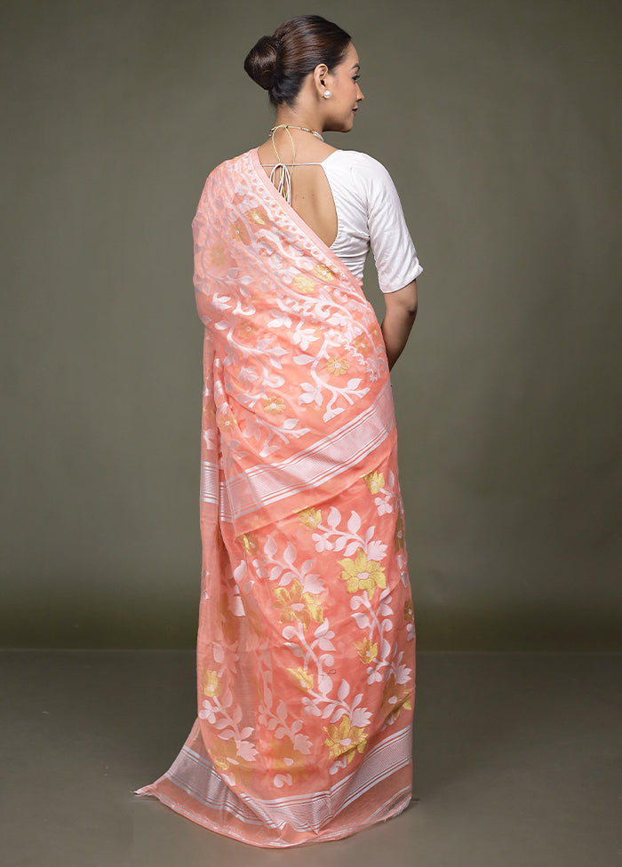 Pink Jamdani Cotton Saree Without Blouse Piece