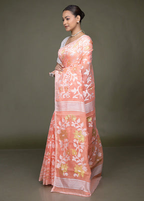 Pink Jamdani Cotton Saree Without Blouse Piece