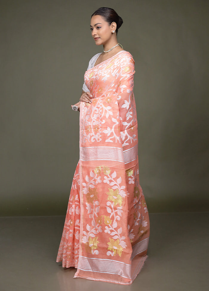 Pink Jamdani Cotton Saree Without Blouse Piece