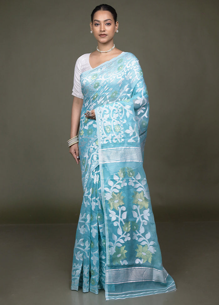 Green Tant Jamdani Saree Without Blouse Piece