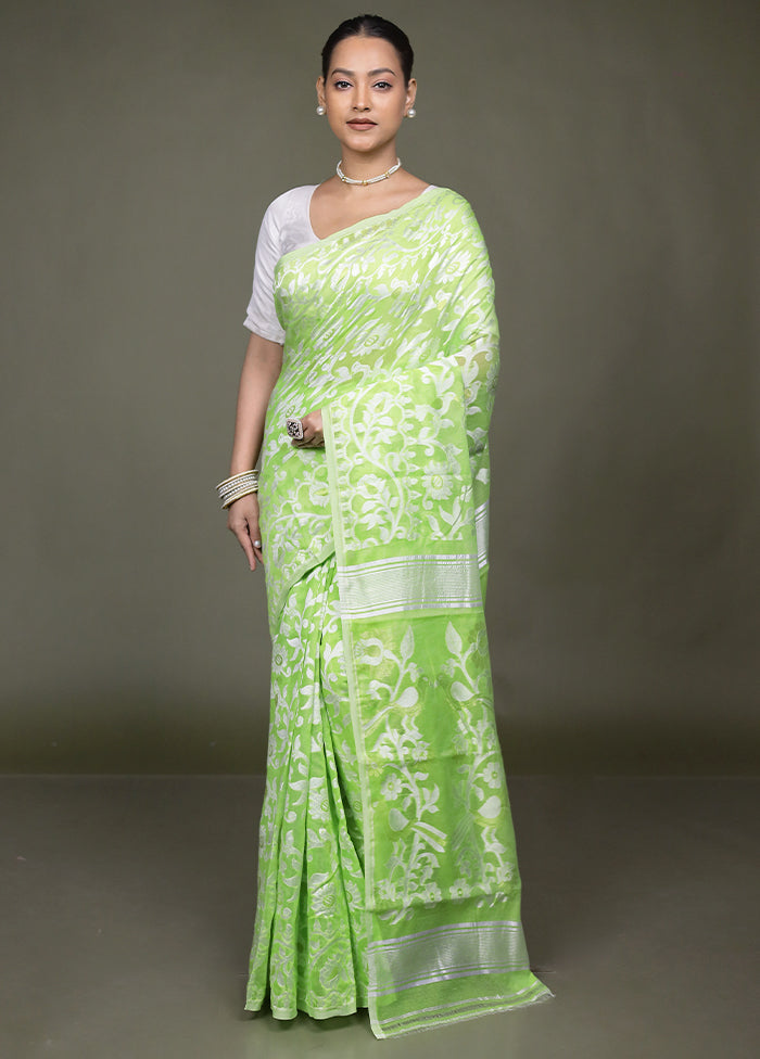 Green Tant Jamdani Saree Without Blouse Piece