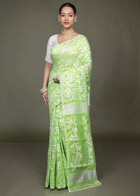 Green Tant Jamdani Saree Without Blouse Piece