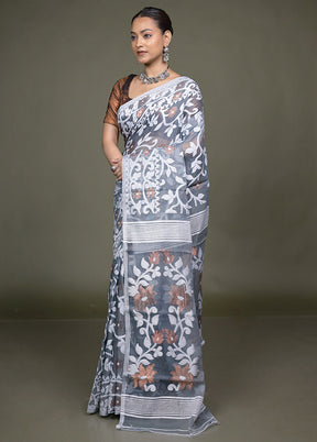 Grey Tant Jamdani Saree Without Blouse Piece