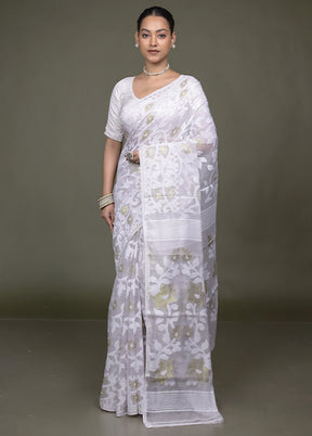 Cream Tant Jamdani Saree Without Blouse Piece