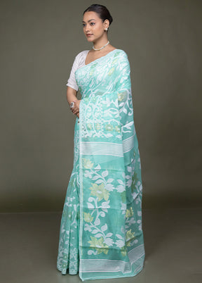 Green Tant Jamdani Saree Without Blouse Piece