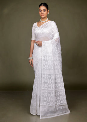 White Jamdani Cotton Saree Without Blouse Piece