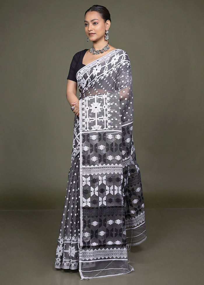 Grey Tant Jamdani Saree Without Blouse Piece