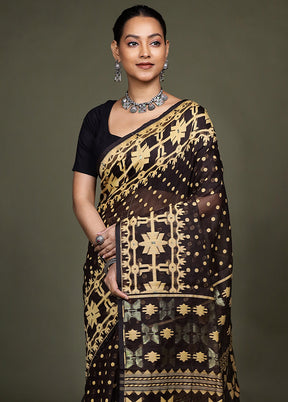 Maroon Tant Jamdani Saree Without Blouse Piece