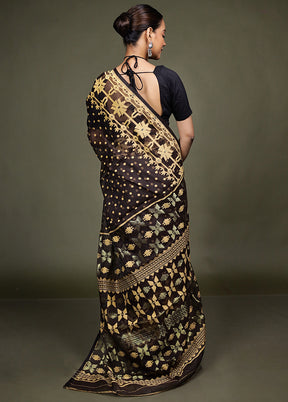 Maroon Tant Jamdani Saree Without Blouse Piece