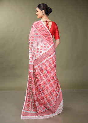 White Tant Jamdani Saree Without Blouse Piece