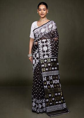 Maroon Tant Jamdani Saree Without Blouse Piece