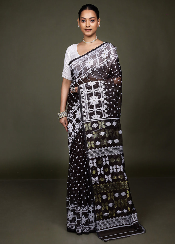 Maroon Tant Jamdani Saree Without Blouse Piece