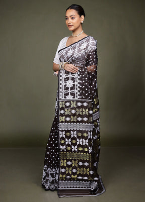 Maroon Tant Jamdani Saree Without Blouse Piece