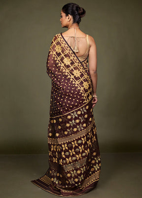 Maroon Jamdani Cotton Saree Without Blouse Piece