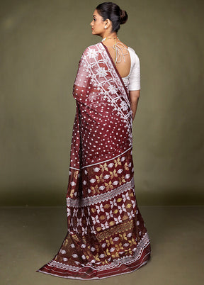 Maroon Jamdani Cotton Saree Without Blouse Piece