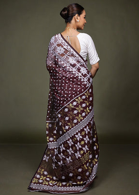 Maroon Jamdani Cotton Saree Without Blouse Piece