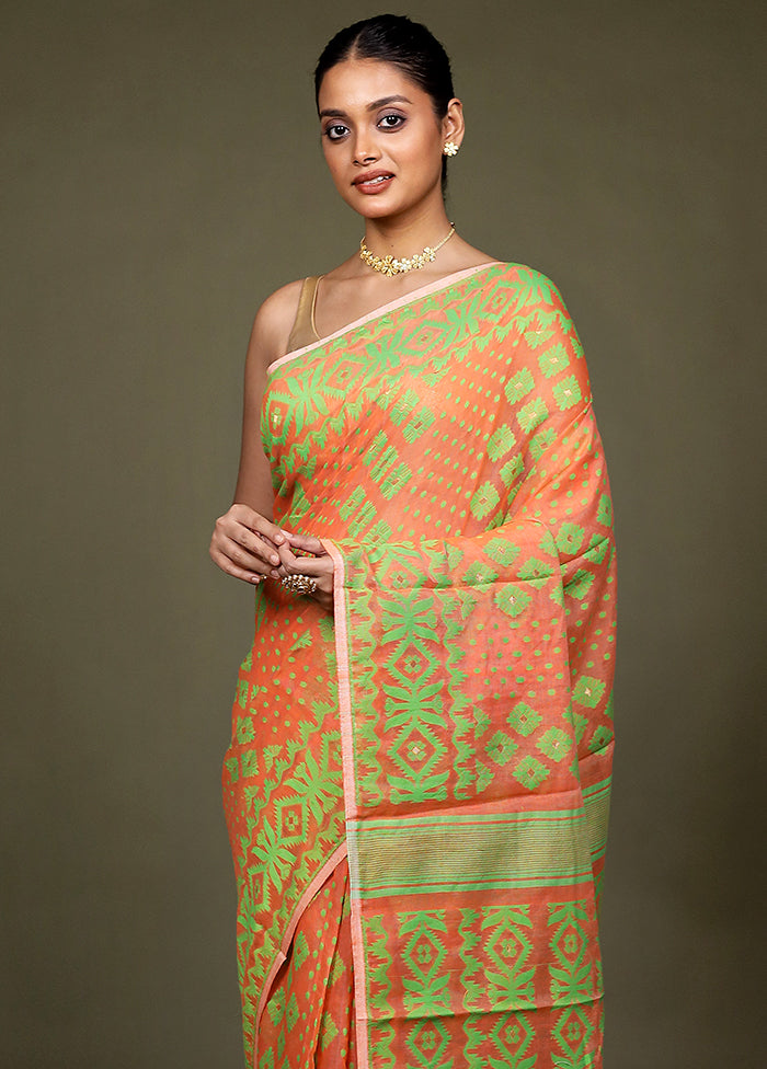 Orange Jamdani Cotton Saree Without Blouse Piece
