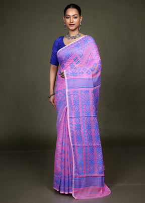 Pink Jamdani Cotton Saree Without Blouse Piece