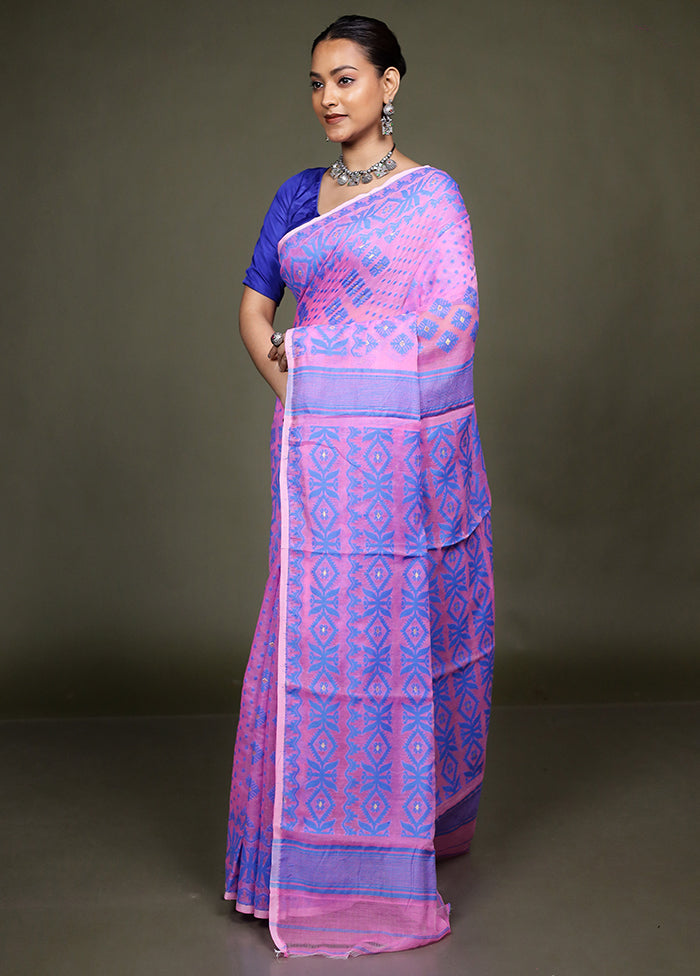 Pink Jamdani Cotton Saree Without Blouse Piece