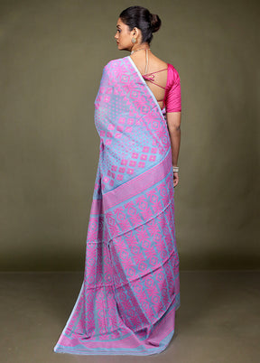 Blue Tant Jamdani Saree Without Blouse Piece